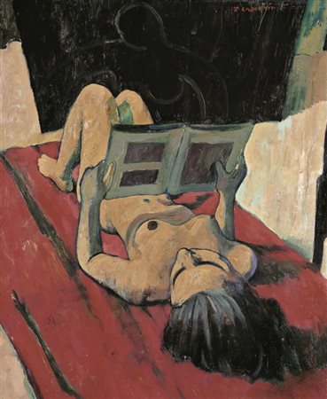 Felice Casorati Novara 1883 - Torino 1963 Nudo o Nudo disteso che legge, 1943...