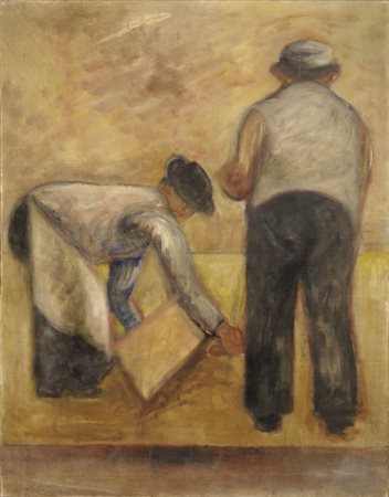 Ottone Rosai Firenze 1895 - Ivrea (To) 1957 I lastricatori, (1955) Olio su...