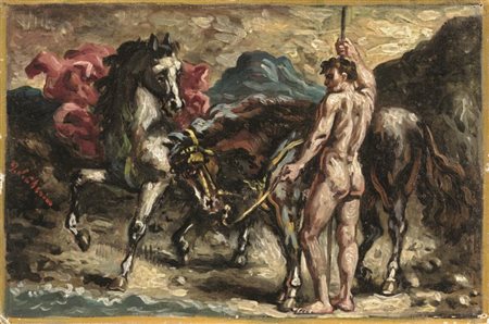 Giorgio de Chirico Volos 1888 - Roma 1978 Cavalli e guerriero, metà anni...
