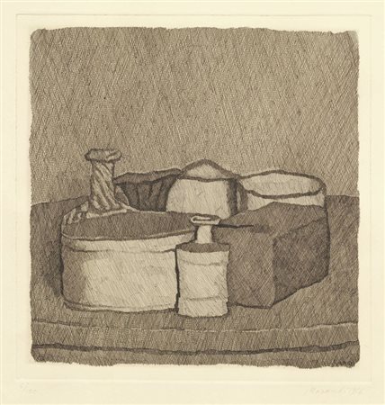 Giorgio Morandi Bologna 1890 - 1964 Natura morta con quattro oggetti e tre...