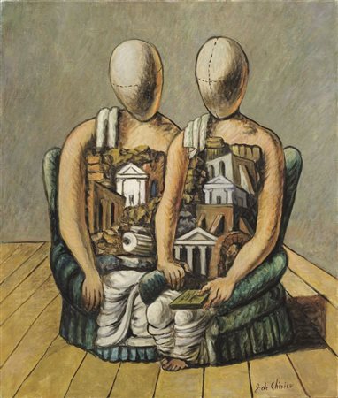 Giorgio de Chirico Volos 1888 - Roma 1978 Archeologi, 1965 Olio su tela, cm....