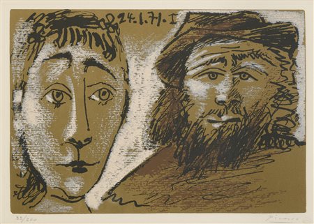 LITOGRAFIA HOMME E FAMME DI PABLO PICASSO, 1971