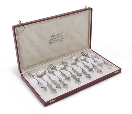 DODICI FORCHETTINE IN ARGENTO, TRIPOLI LIBIA 1940 ca.