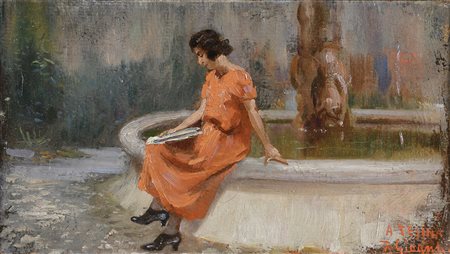 DIPINTO DONNA ALLA FONTANA DI DOMENICO GIACINTI