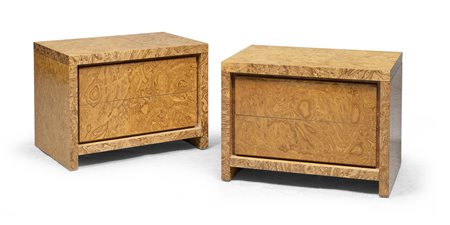 COPPIA DI COMODINI IN RADICA DI FRASSINO, GAGGIOLI ROMA ANNI '70