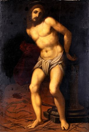 Luca Cambiaso (attribuito a) (Moneglia, 1527 - San Lorenzo De El Escorial, 1585) 
Cristo alla colonna 
olio su tela cm 130x90 - in cornice: cm 142x100