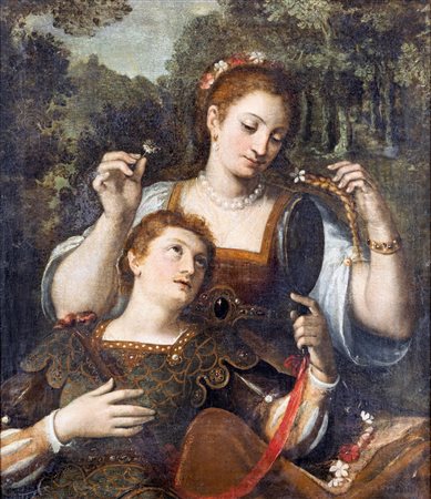 Scuola Genovese del XVII secolo (0 - 0) 
Rinaldo e Armida 
Olio su tela cm 79x67 - in cornice: 106x95