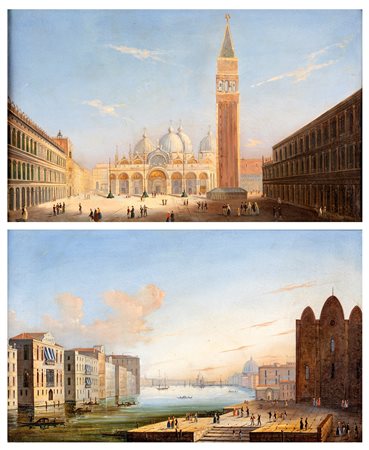 Scuola veneta del XIX secolo (0 - 0) 
Coppia di vedute di Venezia 
Coppia di olii su tela cm 39x62 - in cornice: 45x69