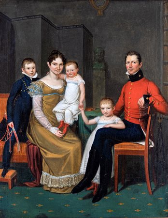 Scuola romana del XIX secolo ( - ) 
Ritratto di famiglia 
olio su tela cm 80x62 - in cornice: cm 93x77