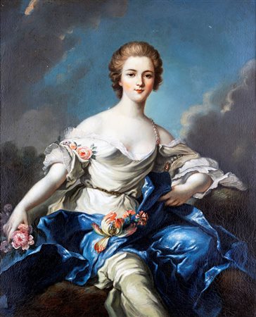 Jean-Marc Nattier (copia da) (Parigi, 1685 - Parigi, 1766) 
Ritratto di dama come Flora 
Olio su tela cm 93x75 - in cornice: 111x91