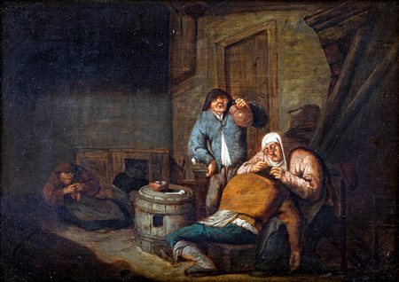 Adriaen Brouwer (Oudenaarde, 1605 - Antwerp, 1638) 
Scena di genere 
Olio su tavola cm 23x33 - in cornice 33x43