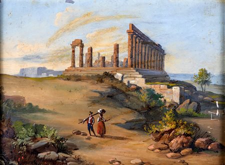 Pittore del XIX secolo ( - ) 
Veduta della Valle dei Templi 
Olio su cartone 