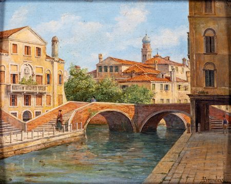Antonietta Brandeis (Myslkovice, 1848 - Firenze , 1926) 
Veduta del Ponte dei Tolentini 
Olio su tavola  cm 25,5x32,5