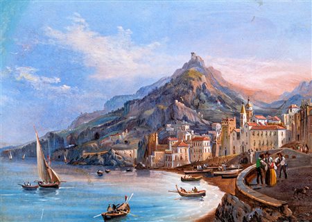Giacinto Gigante (Napoli, 1806 - Napoli, 1876) 
Amalfi 
Olio su tavola cm 25,5x35,5- in cornice cm 51x59