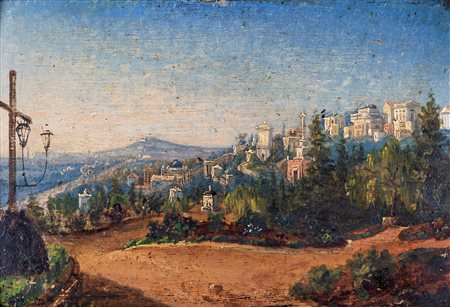 Scuola di Posillipo (0 - 0) 
Veduta del Cimitero Monumentale di Napoli a Poggioreale 
Olio su cartone