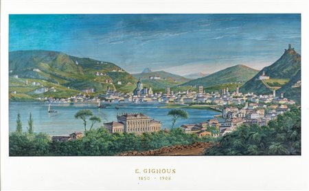 Eugenio Gignous (Milano, 1850 - Stresa, 1906) 
Lago di Como 1890
Tempera su carta cm 34,5x71