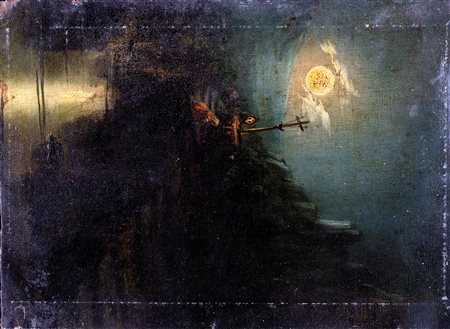 Achille Vertunni (Napoli, 1826 - Roma, 1897) 
Notturno 
Olio su tela cm 31x22,5 - in cornice 38,5x27,5