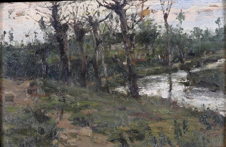 Giovanni Apollonio (Treviso, 1879 - Treviso, 1930) 
Bosco 
Olio su tavola cm 14,5x22