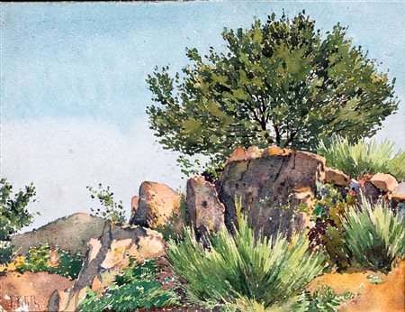 Filiberto Petiti (Torino, 1845 - Roma, 1924) 
Arcinazzo Romano 
Matita e acquarello su carta cm 22,5x28,5