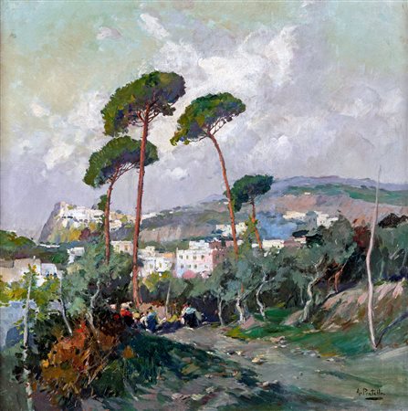 Attilio Pratella (Lugo, 1856 - Napoli, 1949) 
Vecchio Vomero 
Olio su tela cm 70x70 - in cornice 86x86
