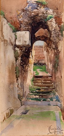 Onorato Carlandi (Roma, 1848 - Roma, 1939) 
Vicolo con scalinata 
Acquarello su cartoncino cm 53x26