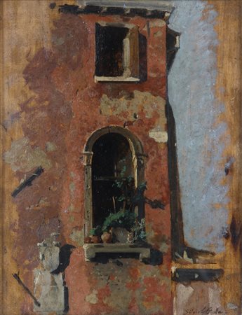 Silvio Giulio Rotta (Venezia, 1853 - Venezia, 1913) 
Paese 
Olio su tavola cm 34x26