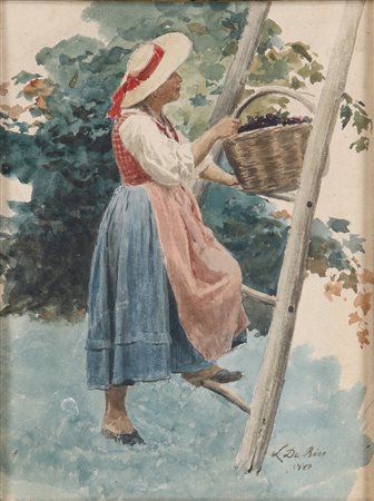 Luigi Da Rios (Ceneda, 1844 - Venezia, 1892) 
Fanciulla 1880
Acquarello su carta cm 22,5x17