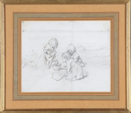 Silvio Giulio Rotta (Venezia, 1853 - Venezia, 1913) 
Bambini sulla spiaggia 
Matita su carta cm 19,5x24,5