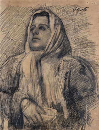 Saverio Gatto (Reggio Calabria, 1877 - Napoli, 1959) 
La matrona 
Carboncino su carta cm 66x51