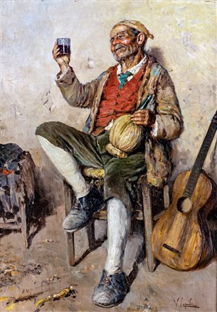 Vincenzo Caprile (Napoli, 1856 - Napoli, 1936) 
Il bevitore 
Olio su tela cm 68x48 - in cornice 83x63