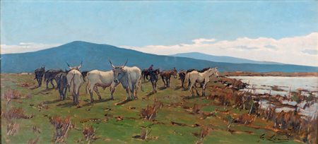 Giovanni Lomi (1:Principale) (Livorno, 1889 - Livorno, 1969) 
Maremma 1952
Olio su tavola cm 28x60