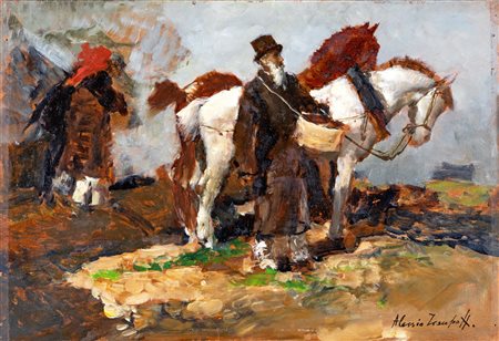 Alessio Issupoff (1:Principale) (Vjatka, 1889 - Roma, 1957) 
Passeggiata a cavallo 
Olio su tavola cm 27x40
