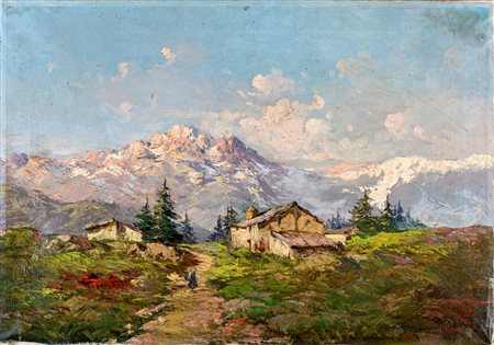 Cesare Maggi (Roma, 1881 - Torino, 1961) 
Paesaggio montano 
Olio su tela cm 70x101