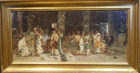 Antonio María Reyna Manescau (Coin, 1859 - Roma, 1937) 
Divin Dea Flora 
Olio su tela cm 33x73