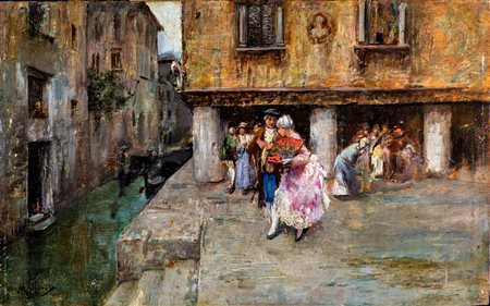 Vincenzo Migliaro (Napoli, 1858 - Napoli, 1938) 
Veduta di Venezia 
Olio su tavola cm 20,5x33 - in cornice cm 40x52 