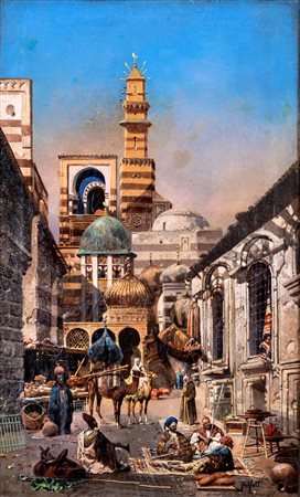 Robert Alott (Graz, 1850 - Vienna, 1910) 
Dipinto orientalista 
olio su tela cm 68x40 - in cornice: cm 77x50