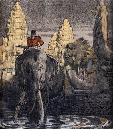 Paul Jouve (Marlotte, 1878 - Parigi, 1973) 
Angkor Wat 
Litografia cm 20x18