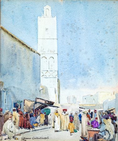 Fausto Zonaro (Masi (PD), 1854 - Sanremo, 1929) 
Costantinopoli 
Acquarello e matita su carta cm 26,5x23,5 - in cornice cm 44x34