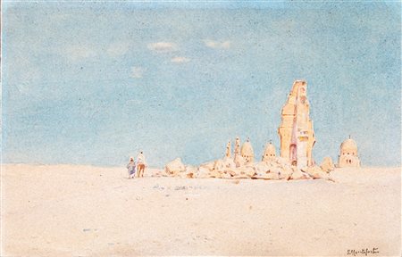 Eduardo Monteforte (1:Principale) (Polla, 1849 - Napoli, 1933) 
Deserto con rovine 
Acquarello su carta cm 15x24