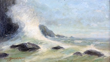 Hendrik Van Steenwijk (Amsterdam, 1864 - Haarlem, 1937) 
Mareggiata 1937
Olio su tavola cm 37,5x66,5