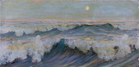 Thomas Alexander Harrison (Philadelphia, 1853 - Paris, 1930) 
Mareggiata 
Olio su tela cm 50x101 - in cornice cm 68x119