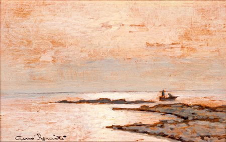 Gino Romiti (1:Principale) (Livorno, 1881 - Livorno, 1967) 
Marina 
Olio su tavola cm 9x14