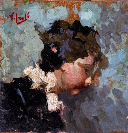 Vincenzo Irolli (Napoli, 1860 - Napoli, 1942) 
Ritratto di fanciullo 
Olio su tavola cm 14,5x14,5