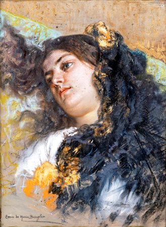 Ettore De Maria Bergler (1:Principale) (Napoli, 1850 - Palermo, 1938) 
Ritratto 
tecnica mista su carta (pastelli cerosi, tempera e olio)  cm 66x49,5