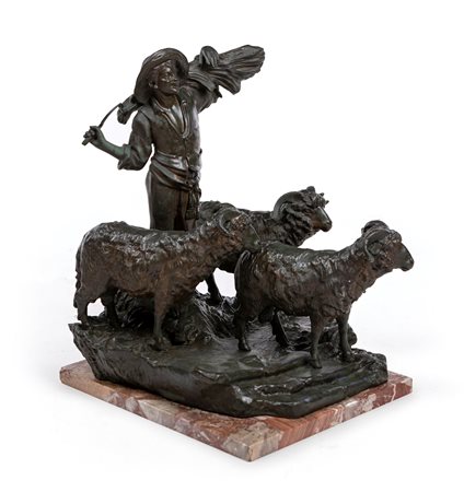 Tommaso Campajola (1890 - 1968) 
Contadino con caprette 
gruppo in bronzo cm 45x30x36