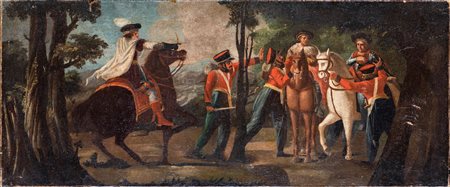 Pittore del XVIII secolo ( - ) 
Scontro fra cavalieri e soldati 
olio su tela 