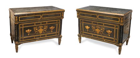  
Coppia di cassettoni neoclassici in legno ebanizzato, Lombardia, fine del XVIII secolo 
 cm 92x122x60