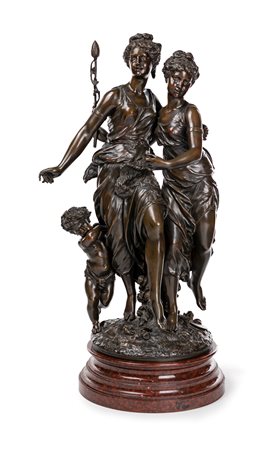 Jean-Jules Salmson (1823 - 1902) 
Grande gruppo allegorico in bronzo brunito 
 cm 82x35