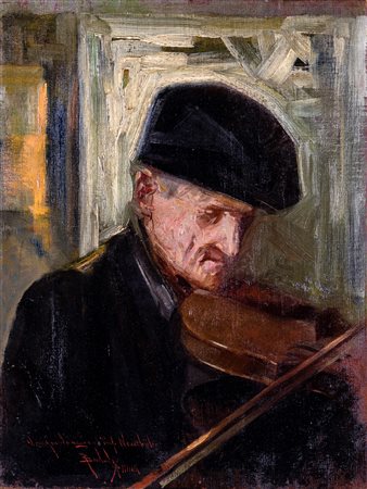 Ettore Ximenes (1855 - 1926) 
Vecchio violinista 
olio su tela cm 42x32 - in cornice cm 49x39