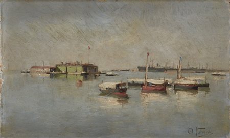 Antonio Valdoni "Barche al porto" 
olio su tavola (cm 16x25,5)
Firmato in basso